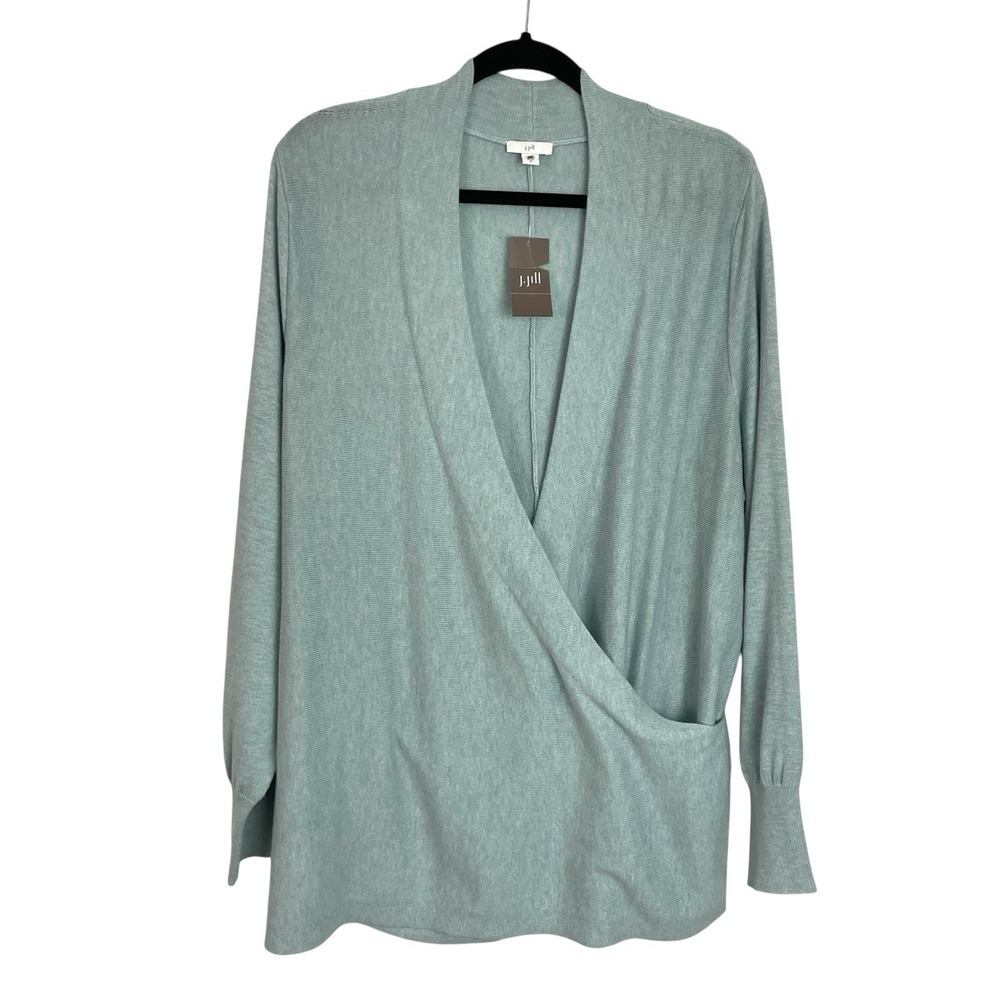 NWT J Jill Faux Wrap Sweater Womens XL Seafoam Blue Green Drapey Pullover‎ $89